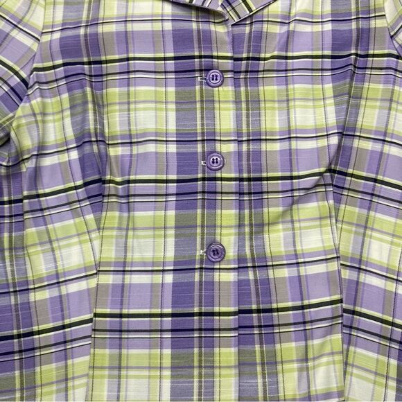 Dress Barn Blazer SZ L Purple Green 3/4 Sleeves Plaid Office Wear Vintage Light - Picture 6 of 10